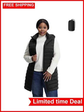 Plus Size Quilted Puffer Vest Detachable Hood Packable Sleeveless
